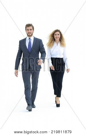 two successful employee confidently go forward