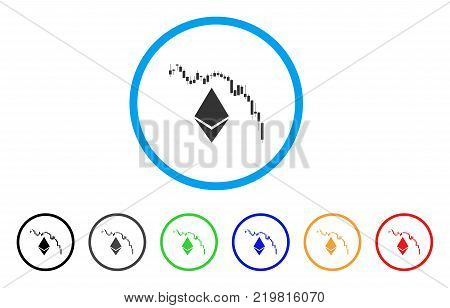 Ethereum Fall Chart rounded icon. Style is a flat gray symbol inside light blue circle with bonus colored versions. Ethereum Fall Chart vector designed for web and software interfaces.