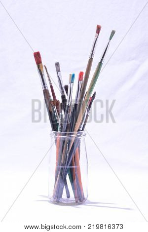 Photo Picture of some Old Dirty Used Paintbrushes