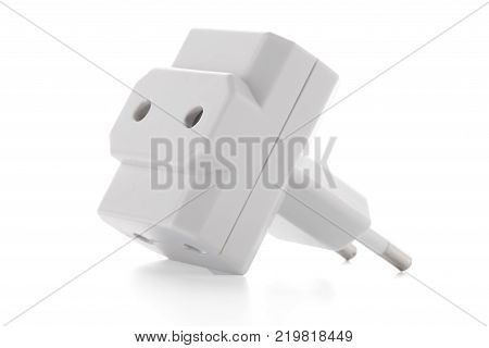Triple Outlet Tap. Electric energy adapter used to split socket outlet. Isolated on white background.