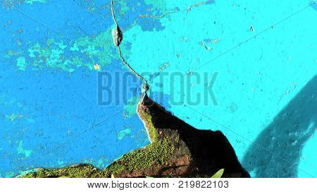 Old vintage cement messy cracked wall, grunge brick textured background, panoramic photo