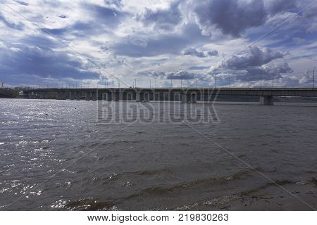 landscape with the river and the bridge. River