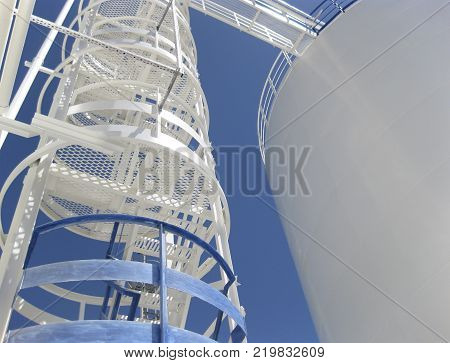 The tank with water and a ladder. Equipment for primary oil refining.