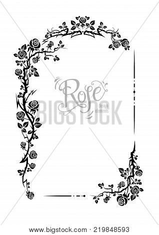 Wedding or jubilee holiday floral theme. Ornamental frame with roses. Solemn floral element for design banner, invitation, leaflet, card, poster and so on.