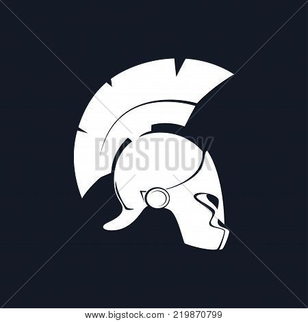 Silhouette Greek Helmet Antiques Roman Helmet for Head Protection Legionary with a Crest of Feathers or Horsehair with Slits for the EyesBlack and White Illustration
