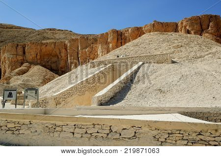 Luxor, Egypt - November 13. 2006: Valley of Kings near Luxor. Travel in Egypt, famous Egyptian landmarks. Archaeological research in the mountains of the Valley of the Kings in the ancient Egyptian capital of Thebes