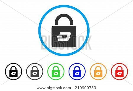 Dash Lock rounded icon. Style is a flat gray symbol inside light blue circle with bonus color variants. Dash Lock vector designed for web and software interfaces.