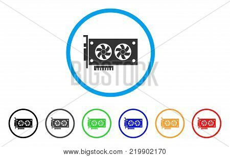 Dual Gpu Videocard rounded icon. Style is a flat gray symbol inside light blue circle with bonus colored versions. Dual Gpu Videocard vector designed for web and software interfaces.