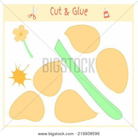 Education paper game for the development of preschool children. Cut parts of the image and glue on the paper. Vector illustration. Use scissors and glue to create the applique.flowers.
