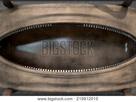 Open Empty Brown Duffel Bag