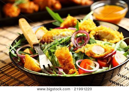 Gourmet Salad With Curry Chicken Stripes