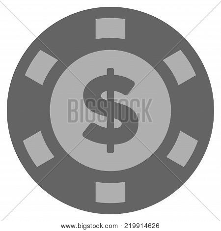American Dollar grey casino chip icon. Vector style is a grey silver flat gamble token item.