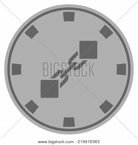 Blockchain silver casino chip pictograph. Vector style is a grey silver flat gamble token item.