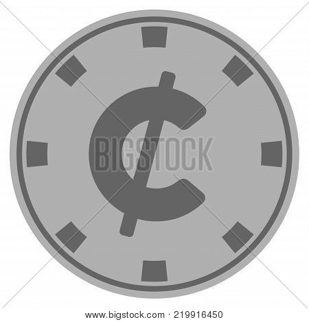 Cent gray casino chip pictogram. Vector style is a grey silver flat gambling token item.