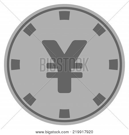 Yuan grey casino chip icon. Vector style is a grey silver flat gamble token symbol.