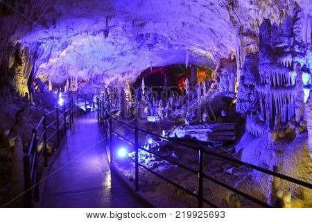 POSTOJNA CAVE, SLOVENIA - DECEMBER 21, 2017:
Illumination of Postojna cave during the christmas event of Living Nativity Scenes between 25. and 30. December.