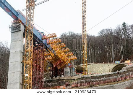 Muehlhausen, Germany - December 27, 2017: New tunnel construction of the Stuttgart 21 railway project at Muehlhausen on the Aichelberg near Stuttgart, Germany. Stuttgart 21 is a controversial project due to its immense costs.