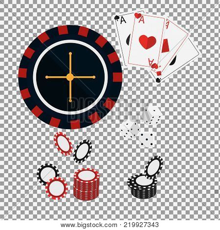 Set of Casino flat design icons on transparent background. Flat design banner jackpot pockie dice roulette games flat illustration