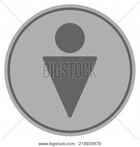 Male WC silver coin icon. Vector style is a silver grey flat coin symbol.