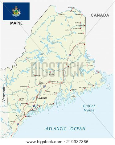 The maine road vector map with flag