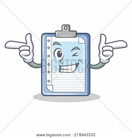 Wink clipboard character cartoon style vector illustration