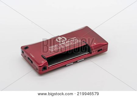 Bangkok, Thailand - Dec 20, 2017: Gameboy Micro 20th Anniversary, Vintage portable game by Nintendo. Illustrative, editorial.
