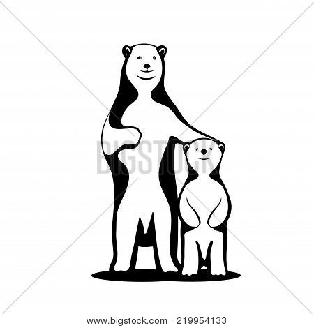 On the image presented Polar bear mother with a baby.