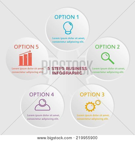 Infographic design with white circles on the grey background. Eps 10 vector file.