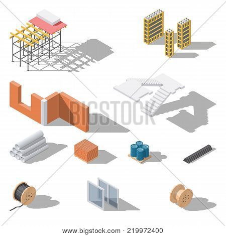 Building elements isometric icon set vector graphic illustration design