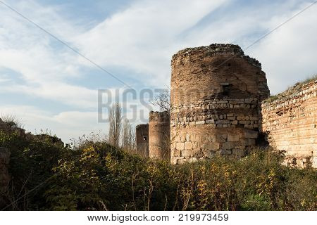 section of the ancient Roman walls surrounding the historic city of Nicea (now Iznik), Turkey