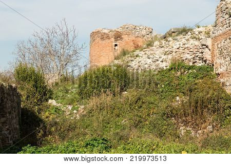 section of the ancient Roman walls surrounding the historic city of Nicea (now Iznik), Turkey