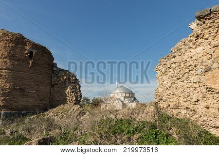section of the ancient Roman walls surrounding the historic city of Nicea (now Iznik), Turkey