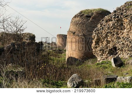section of the ancient Roman walls surrounding the historic city of Nicea (now Iznik), Turkey
