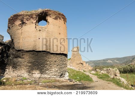 section of the ancient Roman walls surrounding the historic city of Nicea (now Iznik), Turkey