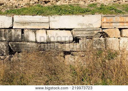 section of the ancient Roman walls surrounding the historic city of Nicea (now Iznik), Turkey