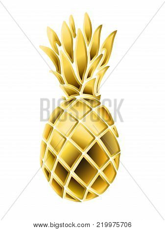Gold pineapple in 3d styles. Realistic vector illustration.