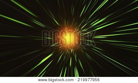 Glowing gold-red shpere with rays of light
