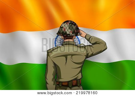 illustration of Indian Army soilder saluting falg of India with pride