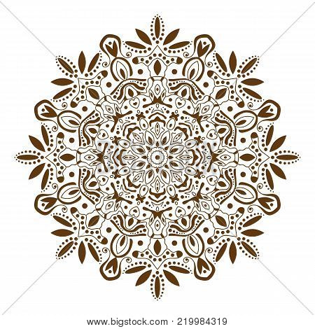 Mandala. Indian antistress medallion. Abstract islamic flower, arabic henna design, yoga symbol. White background. Vector illustration