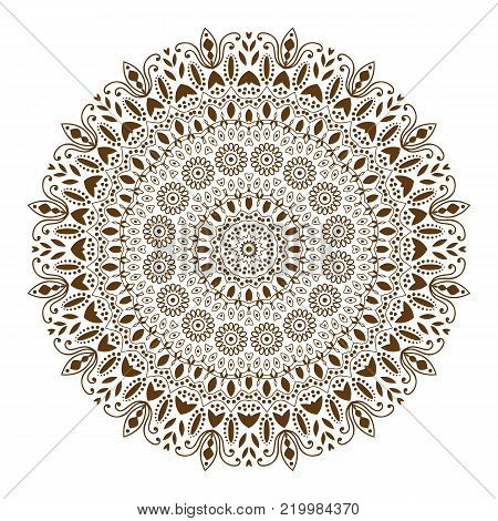 Mandala. Indian antistress medallion. Abstract islamic flower, arabic henna design, yoga symbol. White background. Vector illustration