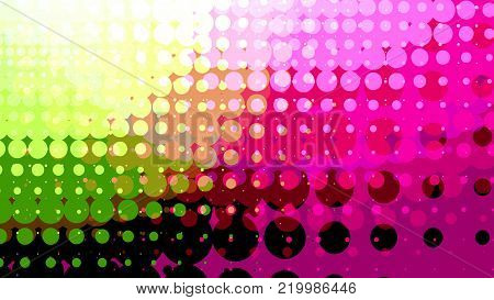 Wide format abstract background, trendy halftone effect. Stipple effect. Retro composition rhythmic bright dotted tiles. Full HD 4K colorful wallpaper. Pace for text. Vector EPS10 with transparency