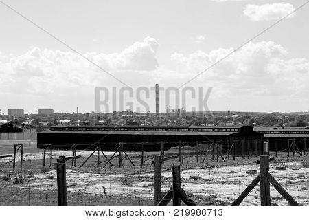 Majdanek concentration camp industrial landscape in the background