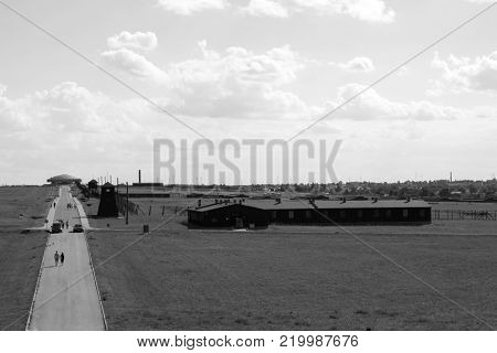 Majdanek concentration camp, black and white photo of the General panorama