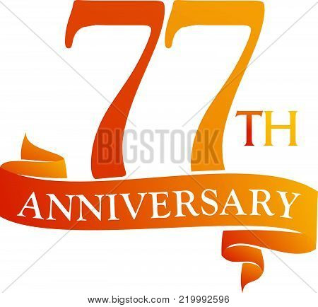 77 Year Ribbon Anniversary Logo Design Template Vector