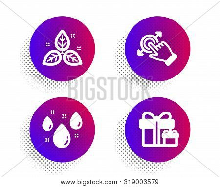 Rainy Weather, Fair Trade And Touchscreen Gesture Icons Simple Set. Halftone Dots Button. Surprise P
