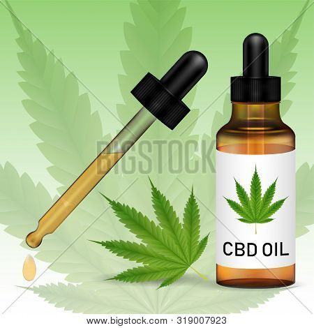Cannabidiol Or Cbd Oil With Marijuanna Leaf