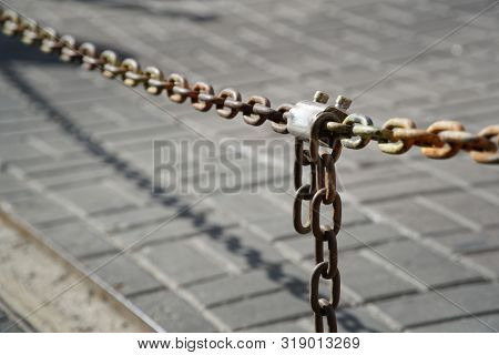 Old Rusty Chain Fence , Soft Focus Blured Background.