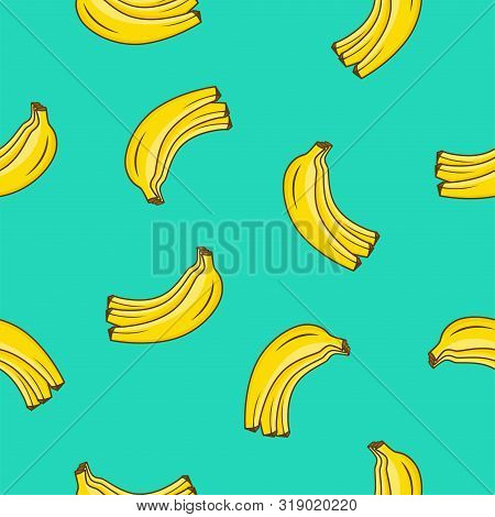 Bananas Seamless Vector On Green Background. Pattern For Textile, Surface Textures, Web Page Backgro