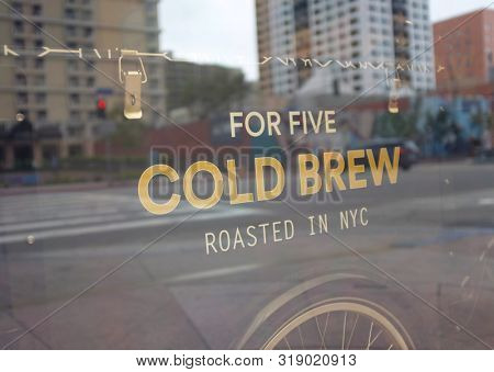 LOS ANGELES - SEPT 2, 2018: For Five Cold Brew, opened in 2018 in partnership with Convene to bring New Yorks own specialty coffee out West.