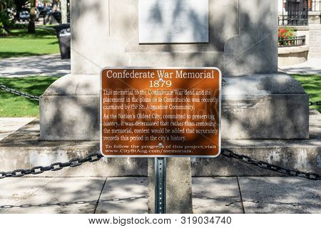 St. Augustine, Fl - June 15, 2018: This Sign At The Memorial To The Confederate War Dead In The Plaz